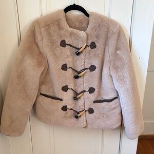 Women's faux fur DH New York scout toggle jacket in light tan size XS